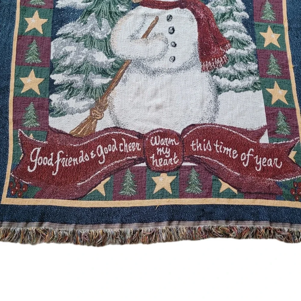 Vintage Home Interiors Throw Blanket Holiday Snowman Tapestry‎ 50x60 Made In USA